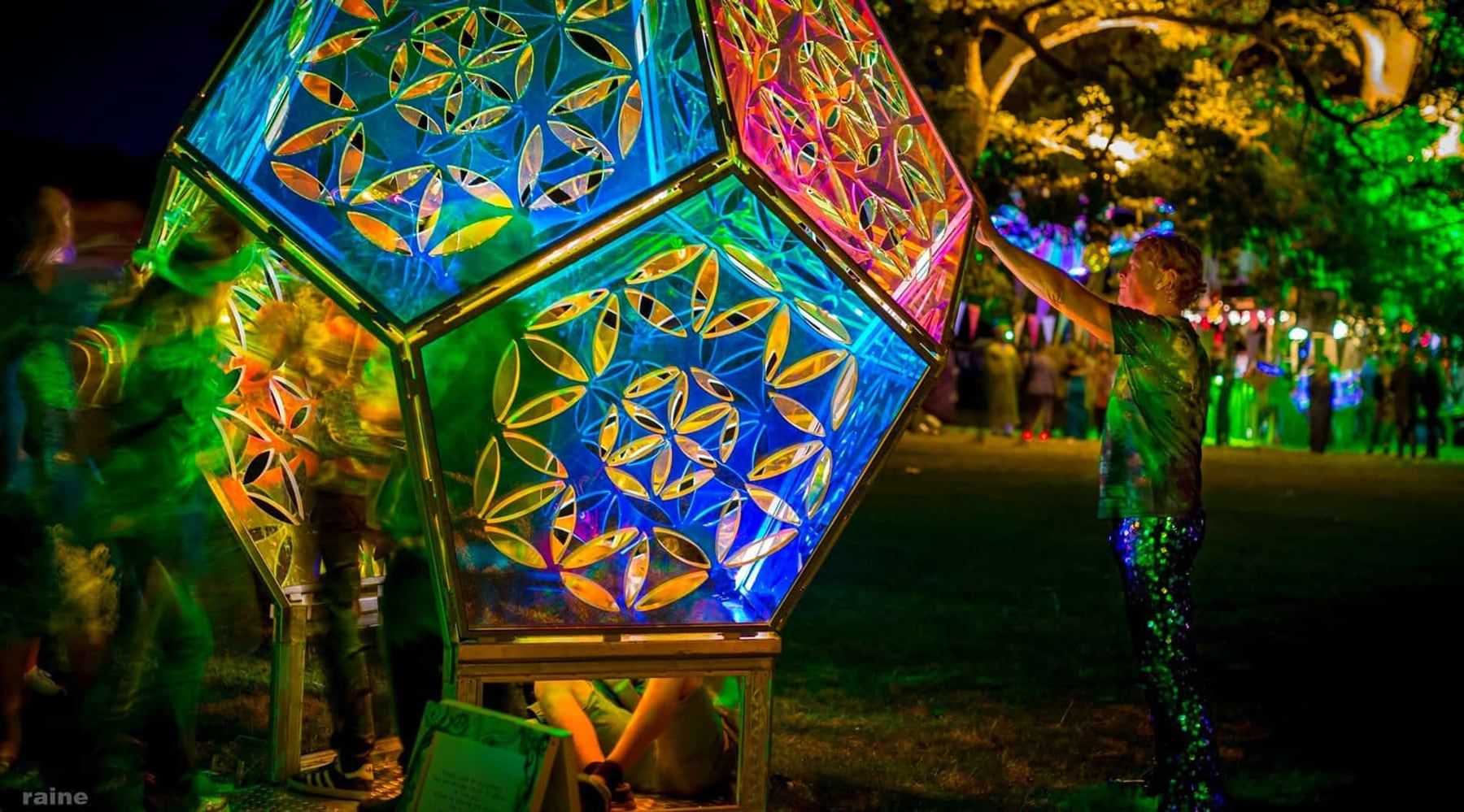 man looking at an Amberlights sensory art installations
