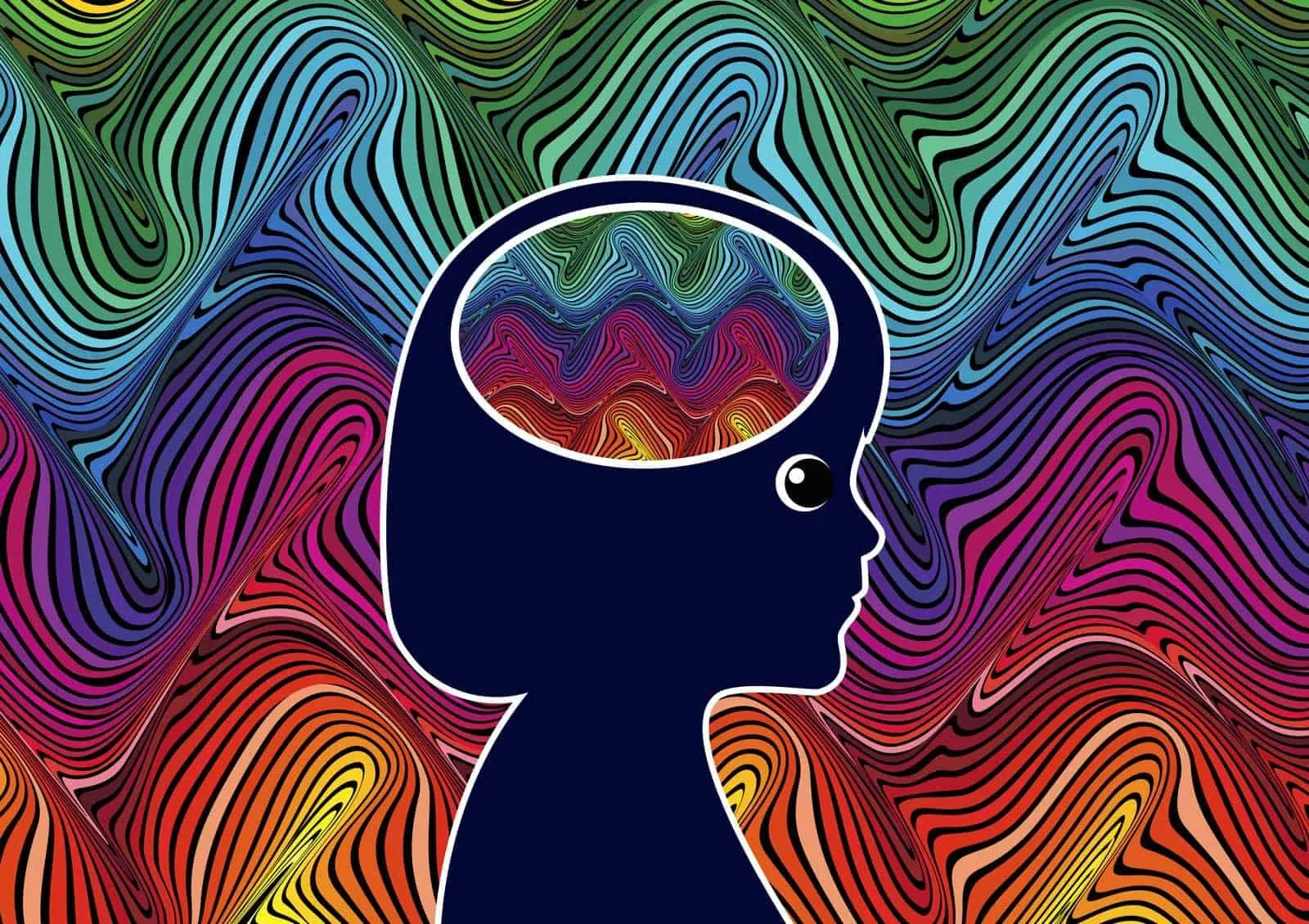 graphic of light waves and a childs head